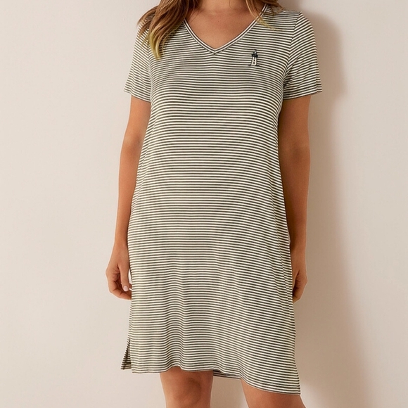 Miiyu | Simons PJ's Striped Sleep Dress V-neck Women's XL Embroidered Pyjama - Picture 1 of 14